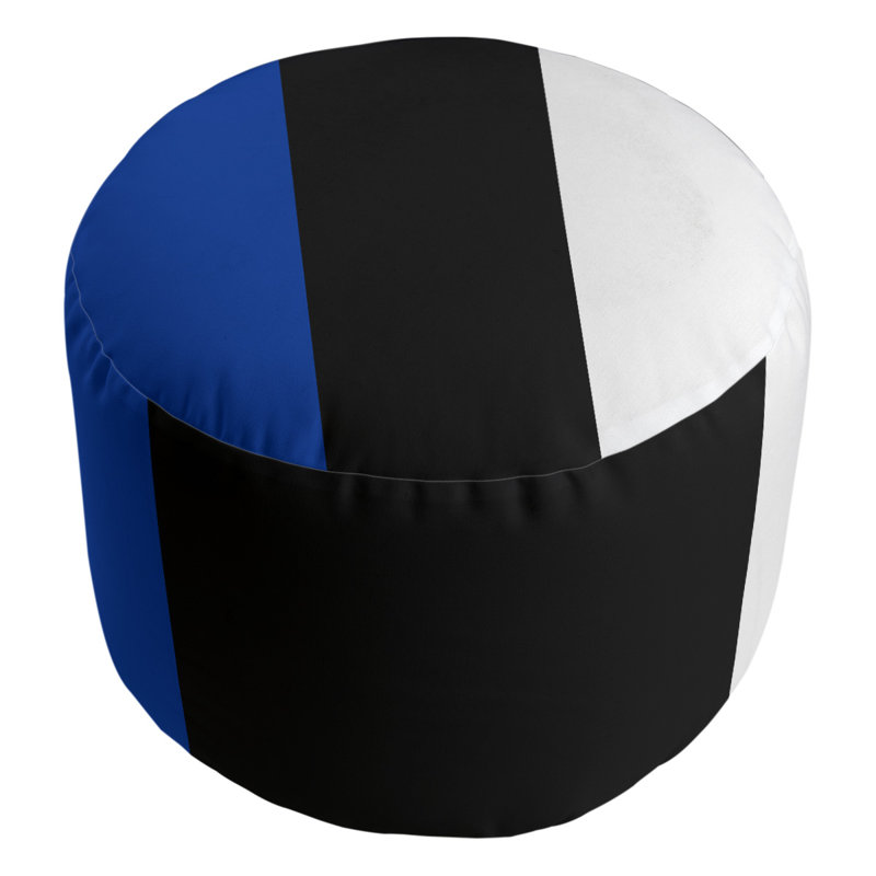 Repose-pieds cubique rond à rayures 20,5", Bleu / noir / blanc