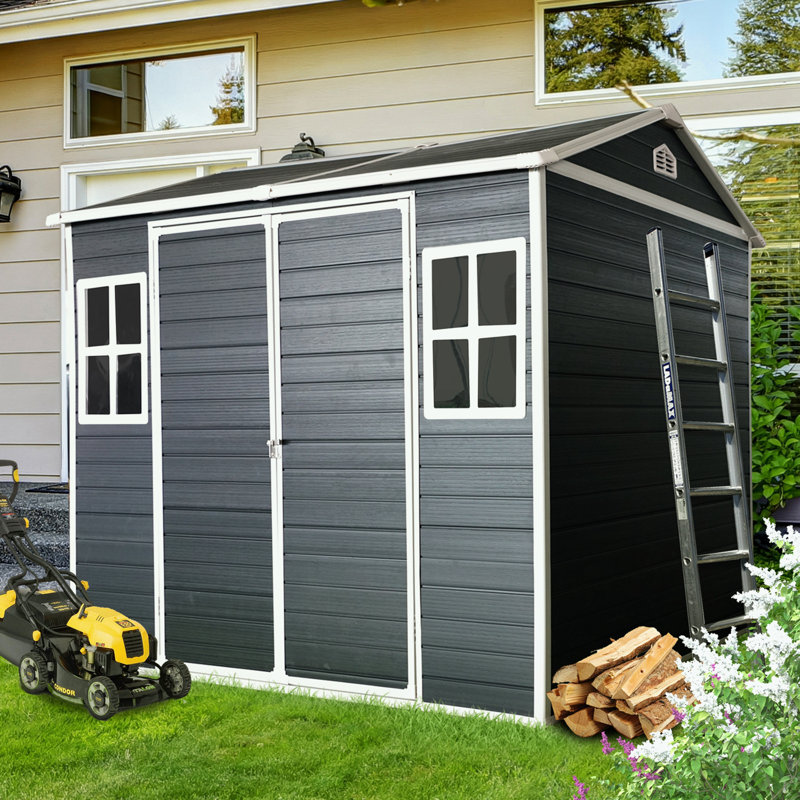 Remise extérieure imperméable avec plancher, deux fenêtres et porte verrouillable, H 85 po x l 96 po x P 75 po