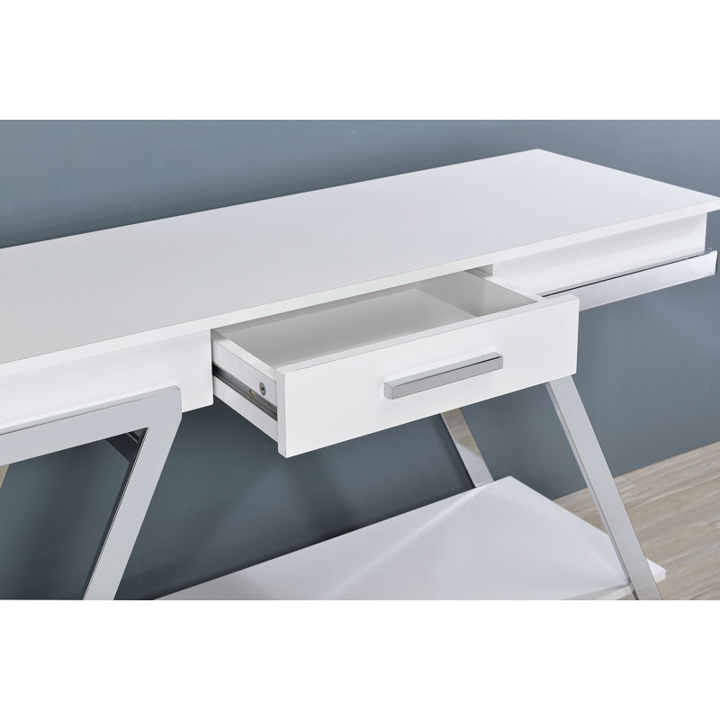 47" W Contemporary Sofa Table, White/Chrome