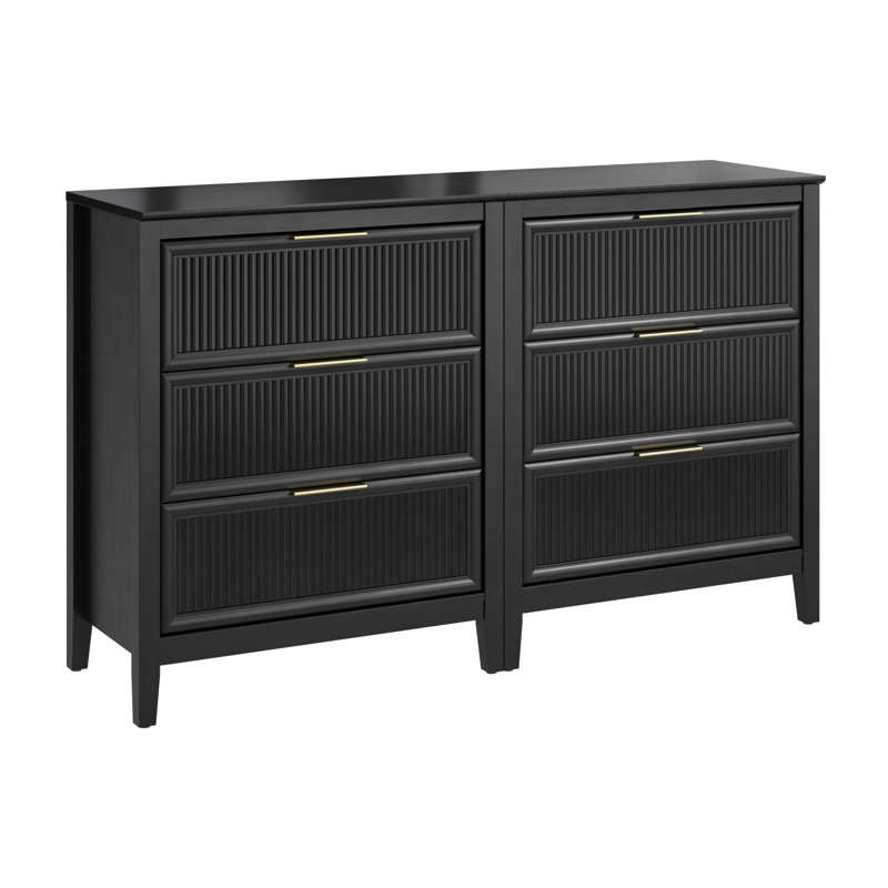 Fluted 3 Drawer Dresser - Set Of 2, Bedroom And Living Room Furniture, Onyx Birch