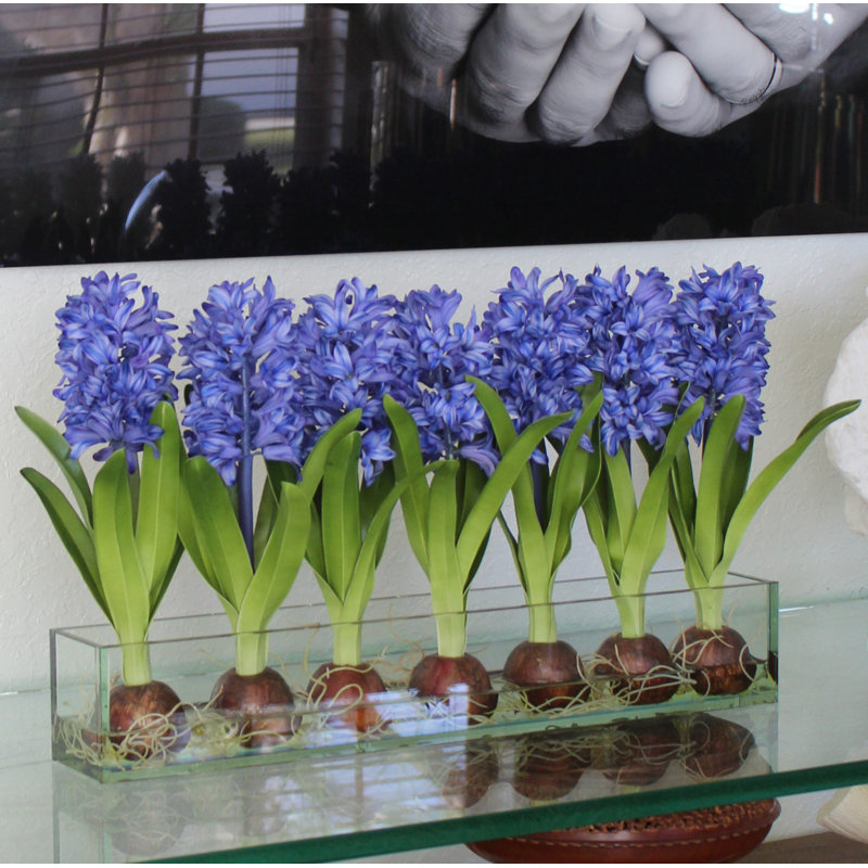 Orchids Centerpiece in Glass Planter, 16" H x 24" W x 4" D, Blue