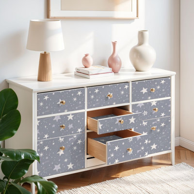Papier peint auto-adhésif à motif d'étoiles gris transparent pour bébé avec tissu imprimé auto-adhésif et amovible 17,7 po x 118 po (45 x 300 cm)