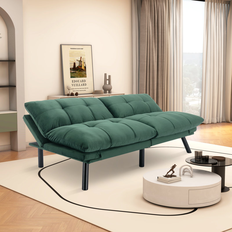Canapé-lit sans accoudoirs conforme à la norme CAL117 de 70,86 po Cezmi, 100 % polyester émeraude