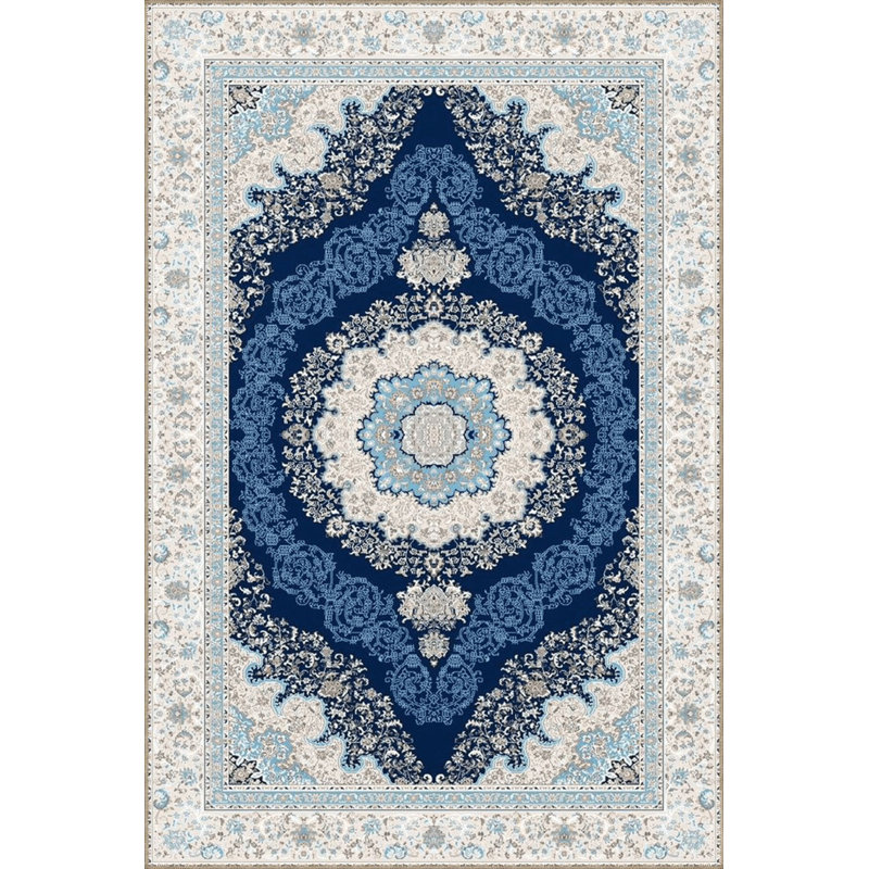 Tapis décoratif floral bleu traditionnel lavable à la machine, Tapis de couloir 2 pi 6 po x 6 pi 7 po inclus