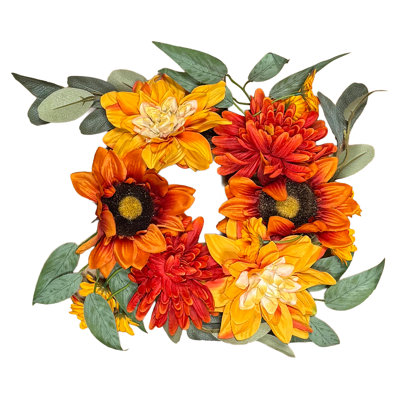 Artificial Fall Mum, Sunflower Pillar Candle Ring Centerpiece
