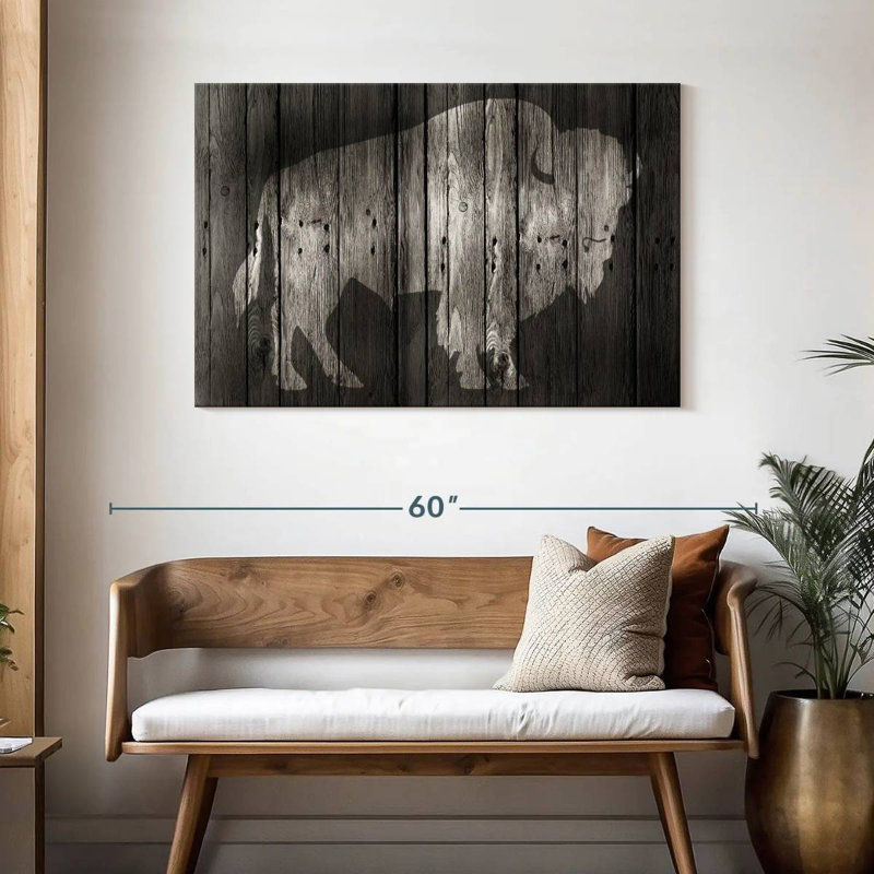 Brampt Bison On Wood, 30" H x 45" W