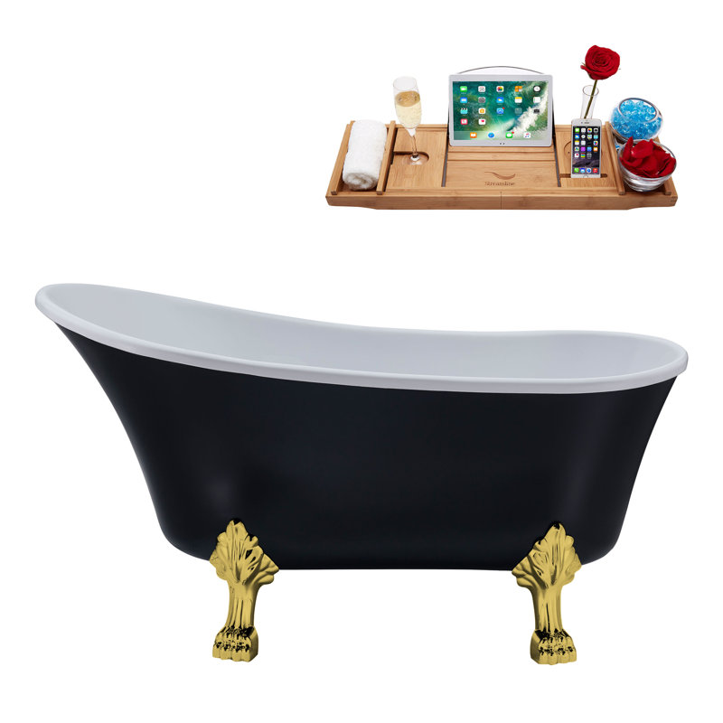 59.1'' x 27.6'' Soaking Acrylic Bathtub, Polished Gold, Matte Pink