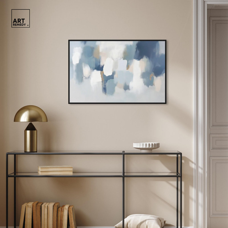Dreaming Indigo I Canvas Blue Abstract Art by Art Remedy, 21" H x 31" W, Black Framed