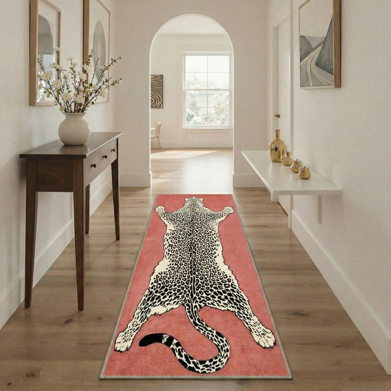 Talon Animal Print Machine Washable Red / Beige / Black Indoor Area Rug with Non-Slip Backing, Runner 2'6" x 8'