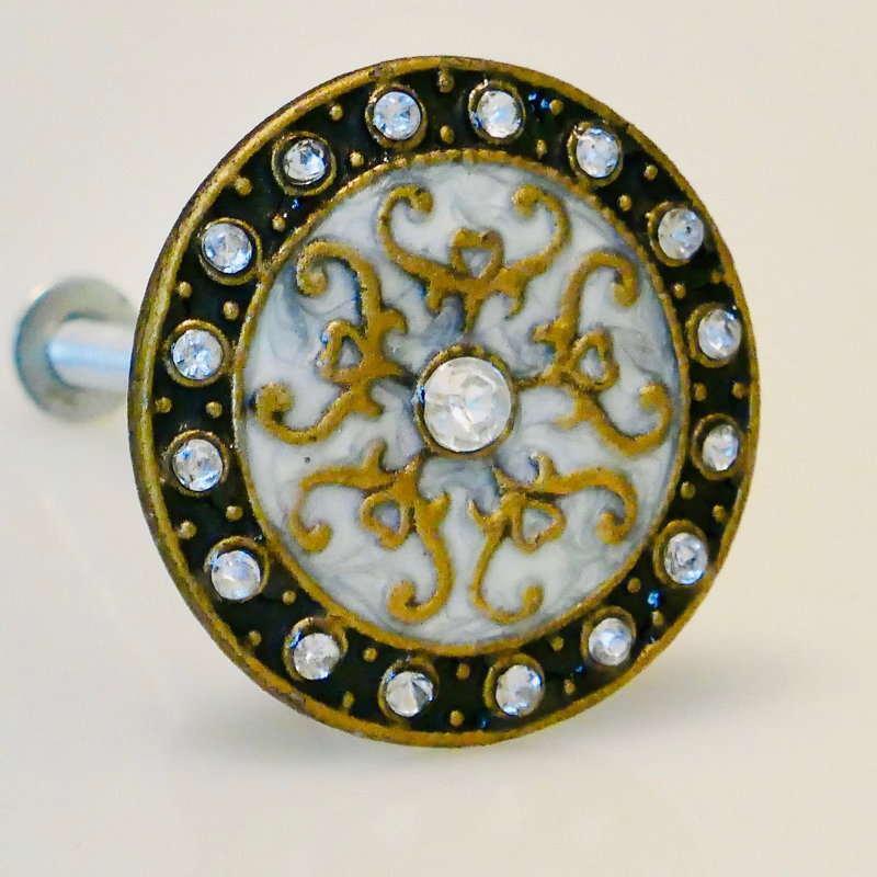 Poignée cloisonnée glamour en argent et noir