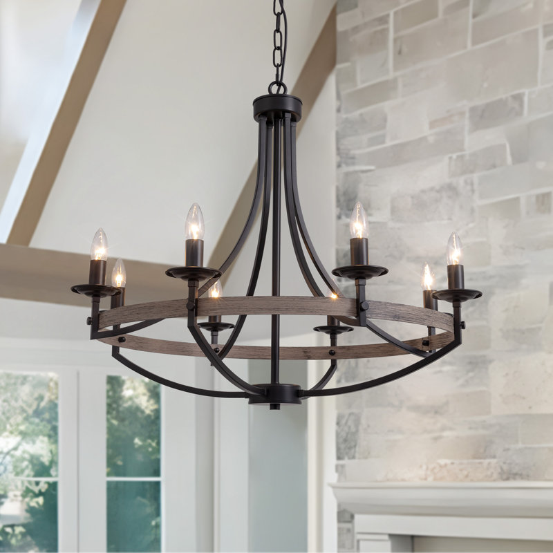 Crellen 8 - Light Steel Candle Style Dimmable Wagon Wheel Chandelier