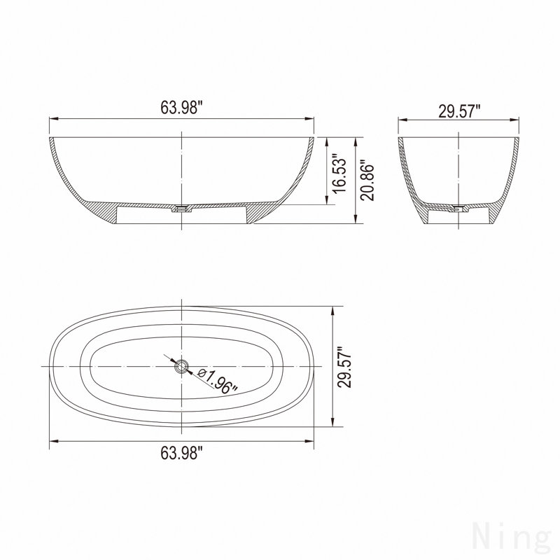 Baignoire de trempage autoportante à surface solide de 64 pouces 64 po