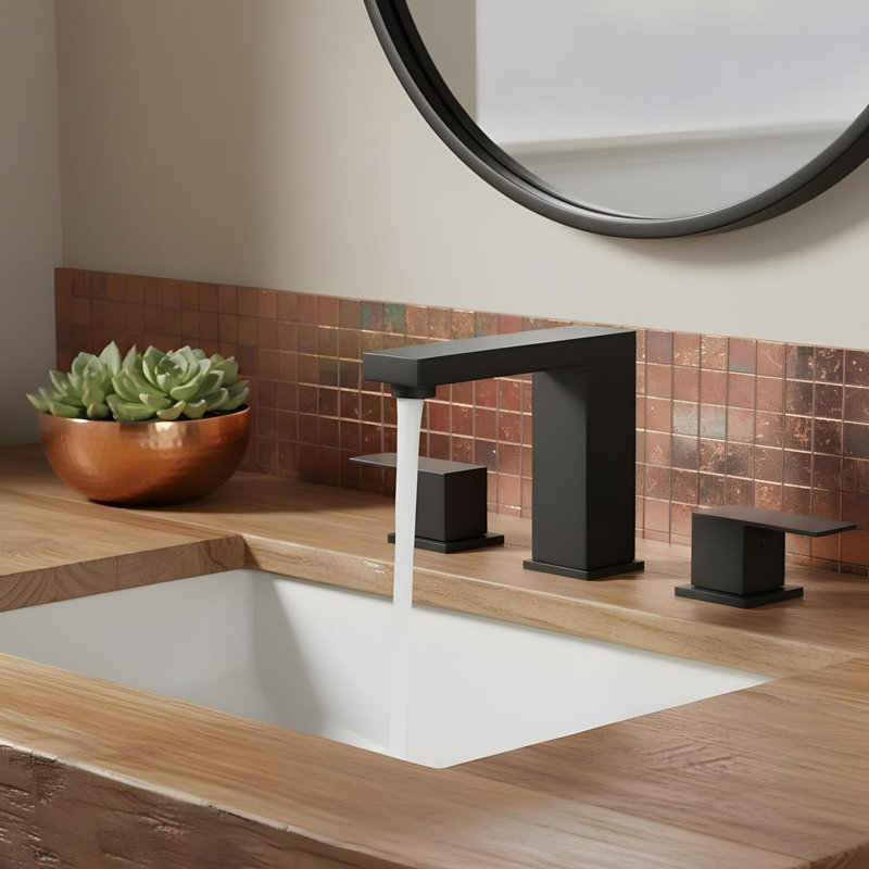 3 Hole Bathroom Sink Faucet with Double Lever Handle, Black