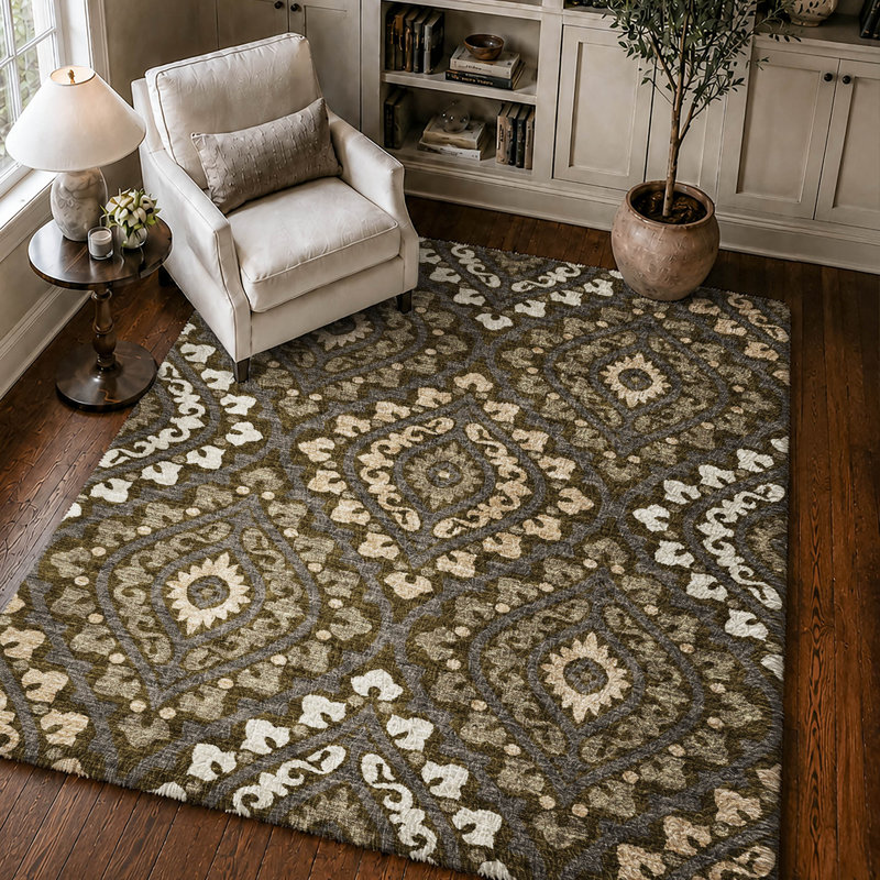 Tapis Dream Shag ADS766, lavable à la machine, de qualité supérieure, à motif losanges., Fudge, 5' x 7'6"