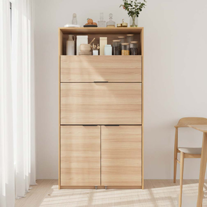69''H Buffet with Hutch and Foldable Workstation, Multifunctional Storage Cabinet Cupboard with Adjustable Shelf and Power Outlet