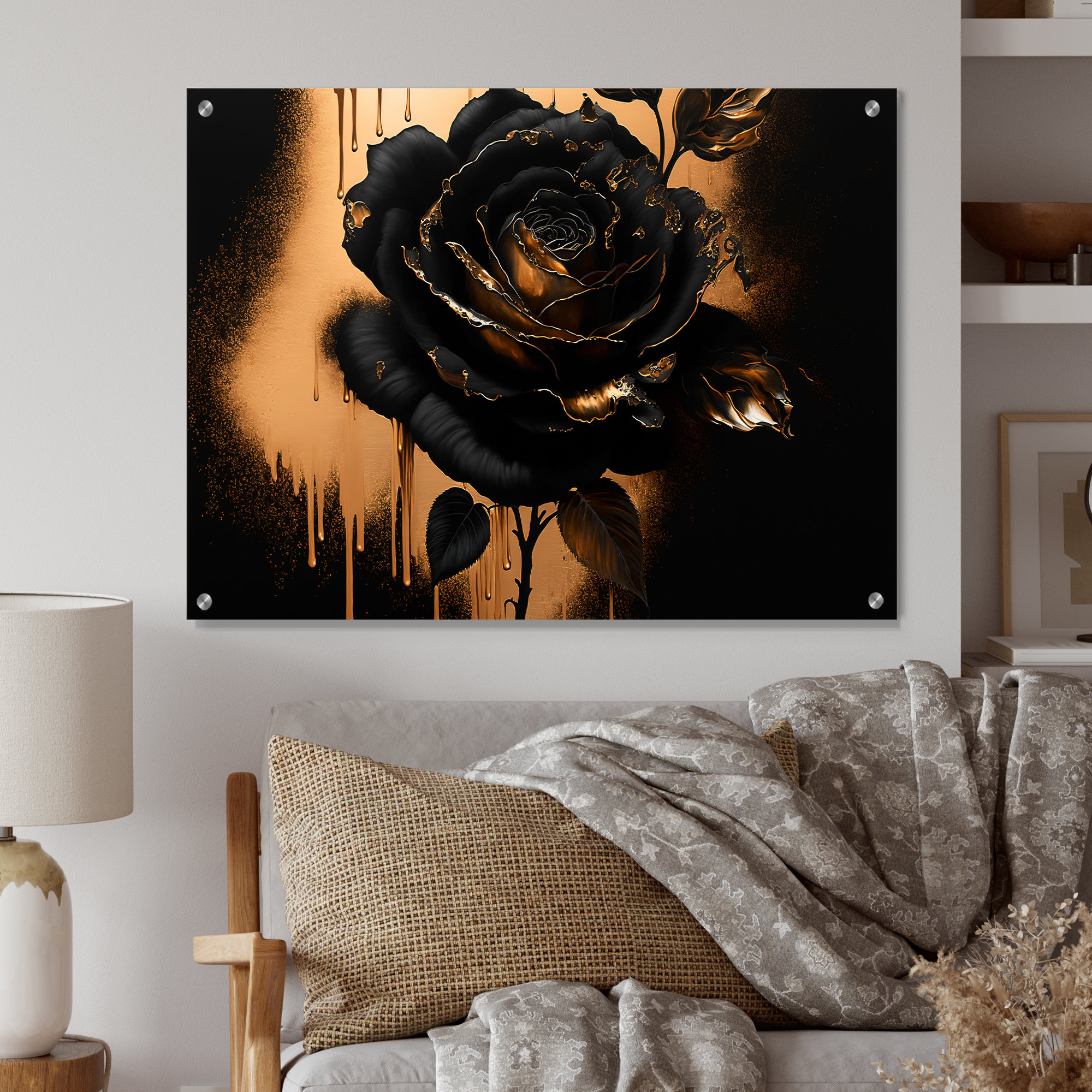 Lark Manor™ Black And Gold Rose IV Rose Acrylic Wall Art For Living