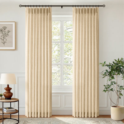 Memory‑Set Linen Textured Light‑Filtering Privacy Curtains for Living Room, Hook Pleat Design(Set of 2)