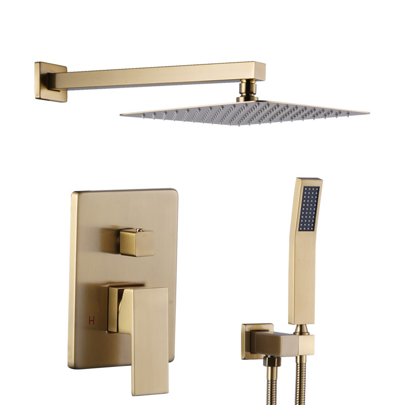 12 In. Wall Mount Shower System Shower Head And Handheld Shower With 1.8 GPM Rough-In Valve Included, Gold
