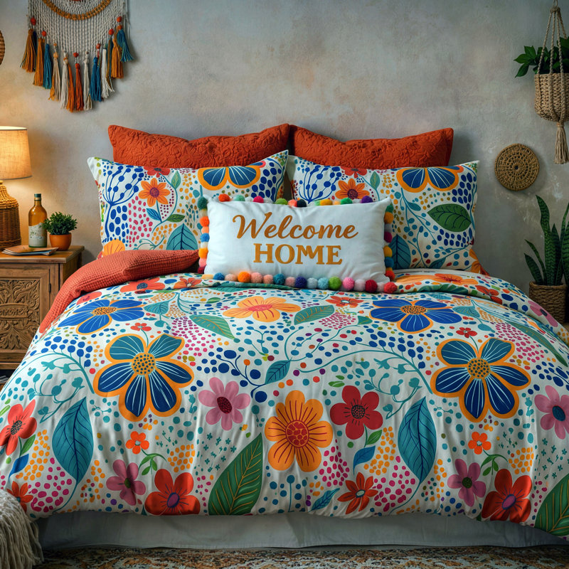 Housse de couette et taies décoratives blanches à pois, Housse de couette très grand + 2 taies décorativ