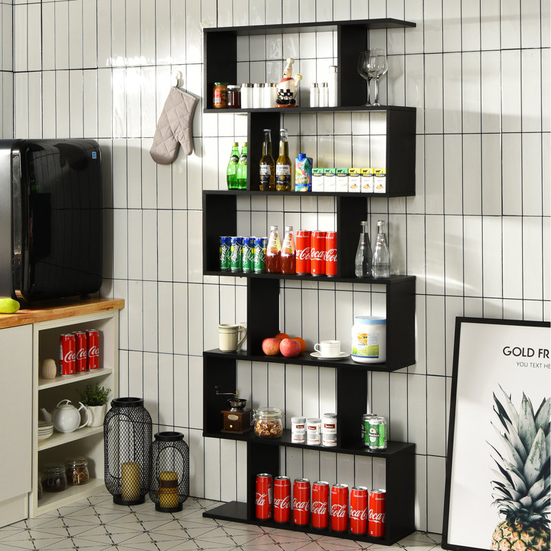 Modern 6-Tier S-Shaped Coffee Wooden Bookshelf
