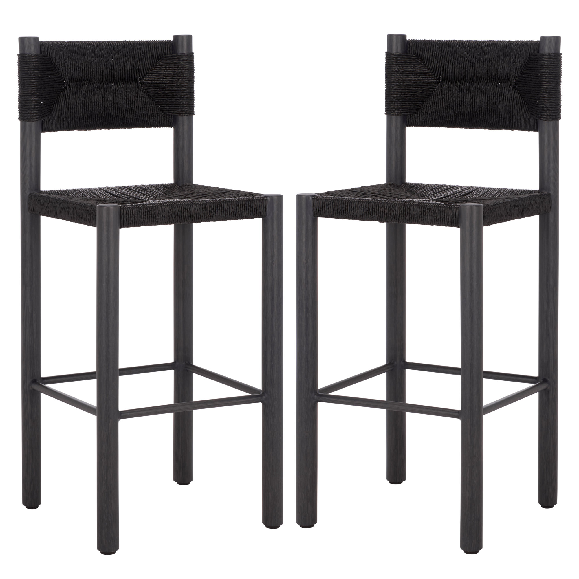 Indie Rattan Weaving Outdoor Barstool, Black