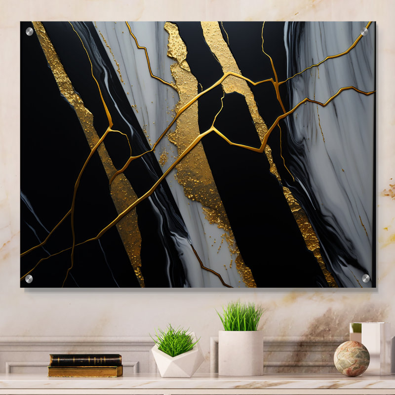 Abstract Geode Black II - Art mural abstrait en marbre pour cuisine, H 12 po x l 20 po