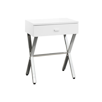 Contemporary Living Room Table In Glossy White Laminate And Metal - Modern Design Stylish Bedroom Storage Solution
