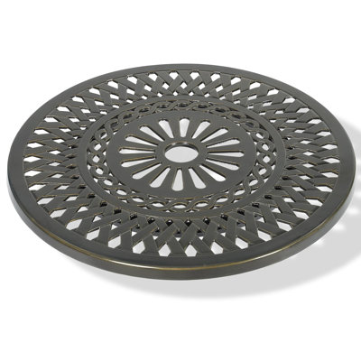 Outdoor 24" Lazy Susan Turntable For Table, All Weather Cast Aluminum Round Serving Plate Tabletop Rotating Tray With Umbrella Hole, Silent & Smooth Spin, Dark Bronze