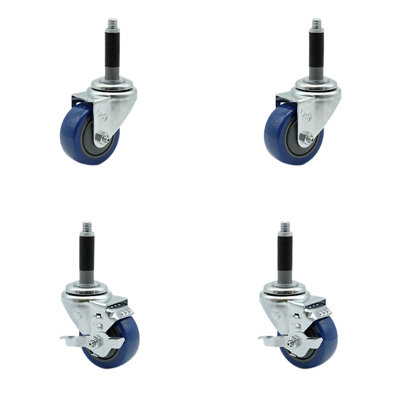 4 Piece Polyurethane Bolt Hole Caster Set with 2 Brakes -  Service Caster, SCC-EX20S3514-PPUB-BLUE-2-TLB-2-MTG40