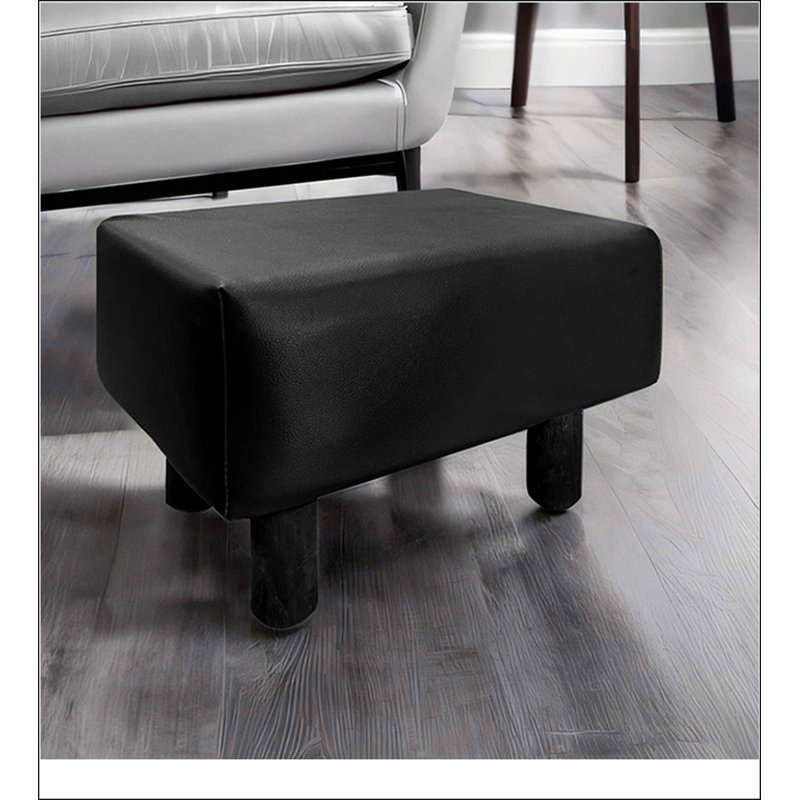 Ensemble de repose-pieds contemporain 2 pièces, revêtement noir et pieds en bois
