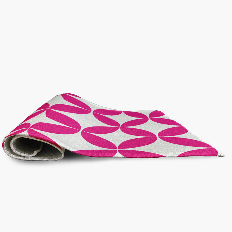 Tapis en chenille tissé à la machine à motif géométrique rose / blanc Borgwald, Rectangle 2 pi x 3 pi