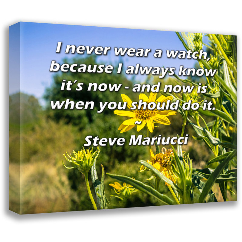 Toile tendue de la galerie ArtsyQuotes par Steve Mariucci: «Je ne porte jamais de montre, car je sais toujours que c'est maintenant - et c'est maintenant que vous devriez le faire.»