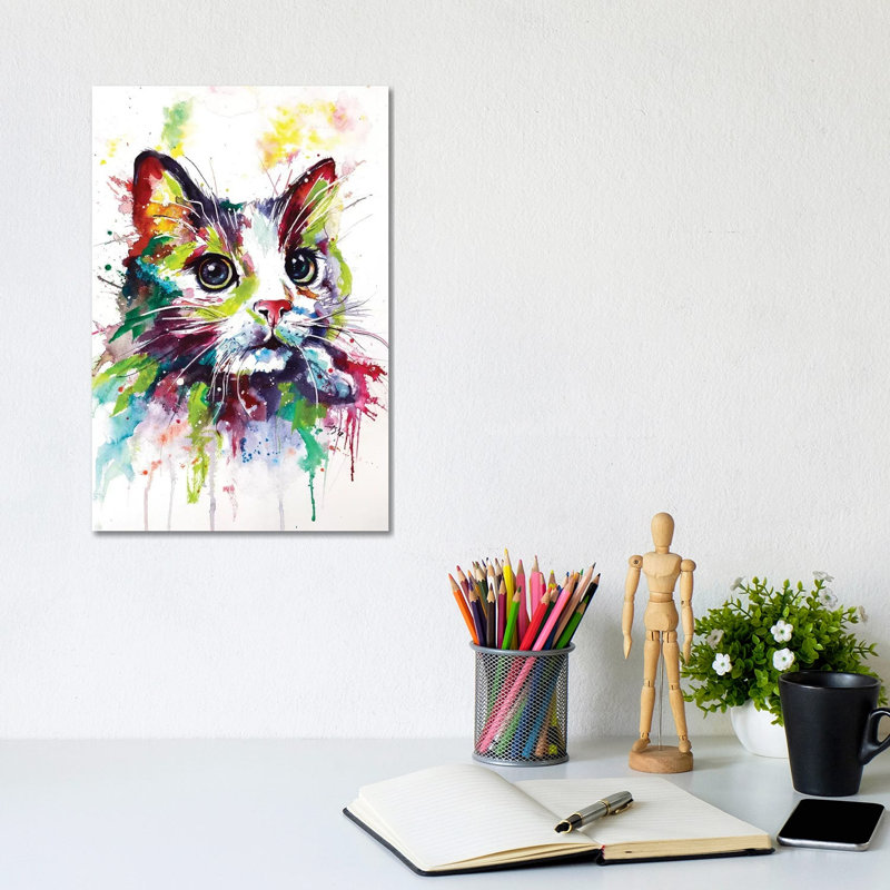 Colorful Cat by Anna Brigitta Kovacs - Wrapped Canvas Print, 20.32 cm H x 30.48 cm W