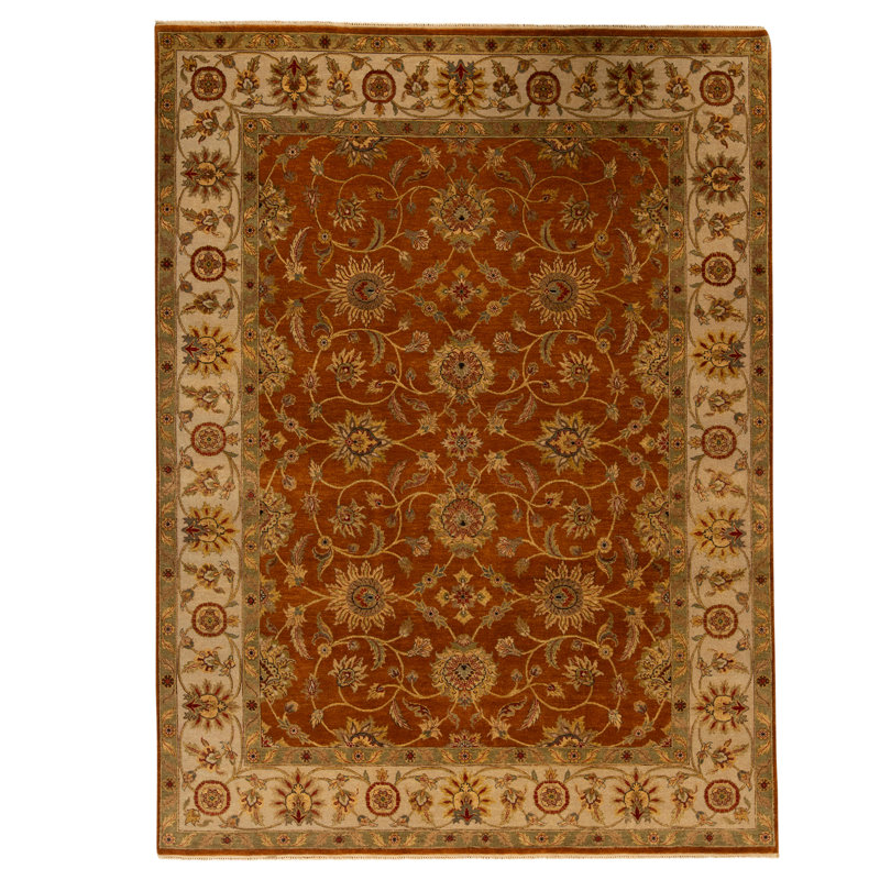 Tapis doré et ivoire de haute qualité noué à la main