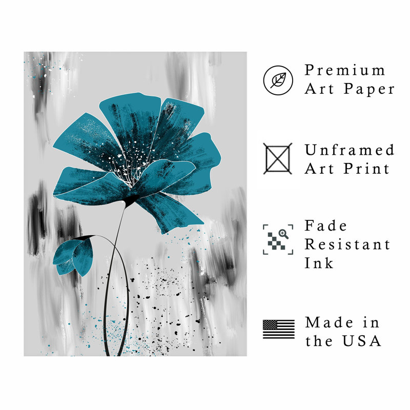 Floral The Blue Flower Modern Unframed Art Print, 16" H x 12" W