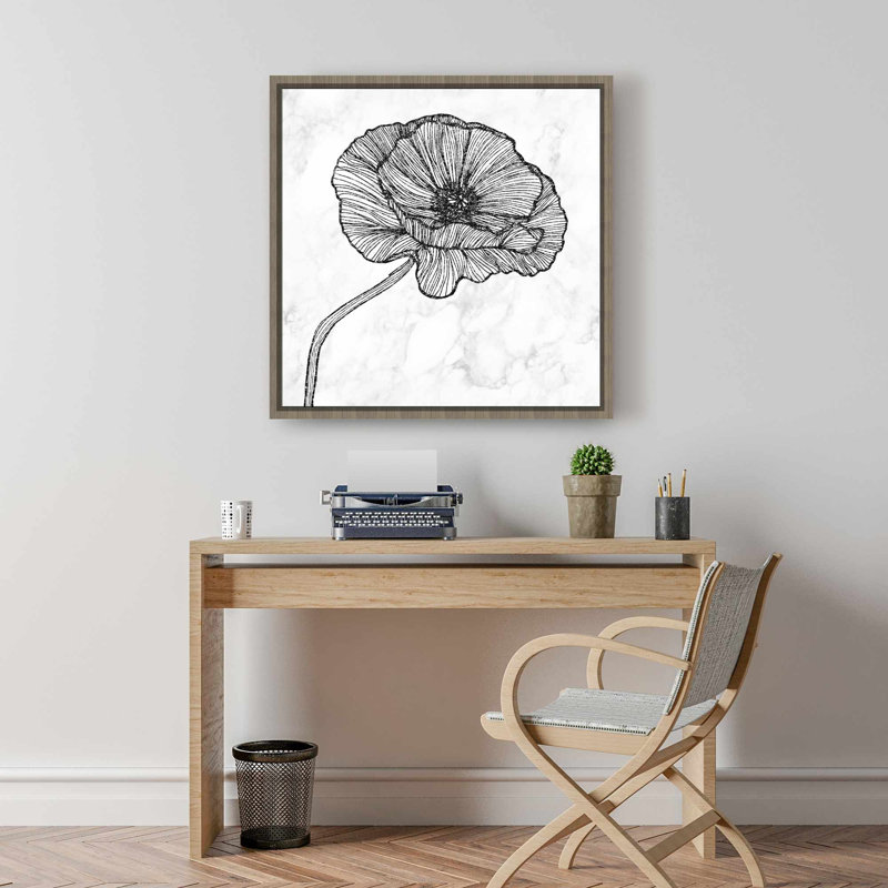 Toile brillante fleur de coquelicot | Cadre blanc monochrome