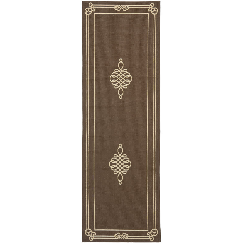 Tapis oriental d'intérieur / extérieur Cherene Performance, Brown/Tan, Tapis de couloir 2 pi 3 po x 6 pi 7 po