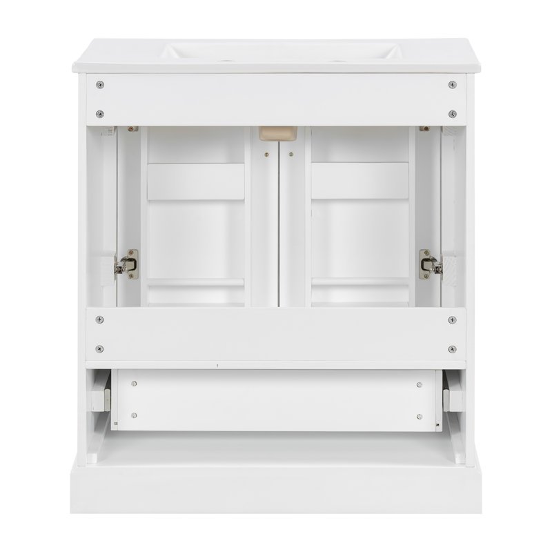 Meuble-lavabo simple 30 po avec plateau en céramique, 2 portes à fermeture douce et 1 tiroir divisé, Blanc