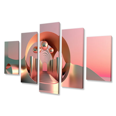 Architecture Of The Future Pink VII - Futuristic Architecture Wall Decor - 5 Panels