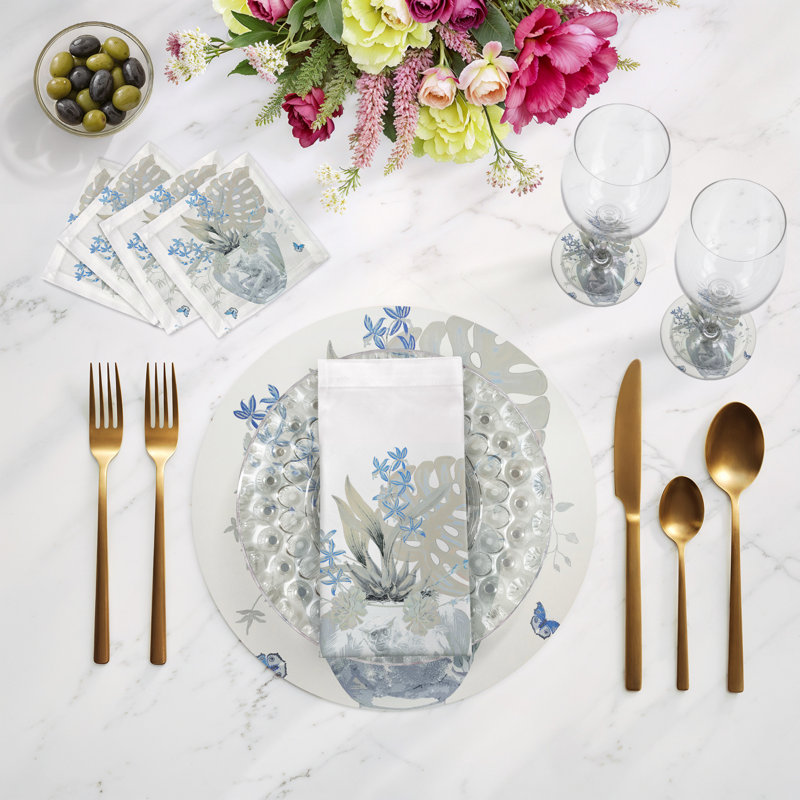 Monkey Large Jungle Cotton Sateen Cocktail Napkins, Powder