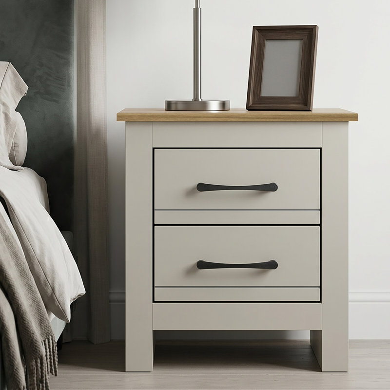 Limestone 2 Drawer Bedside Table, Light Grey/Reviera Eichi