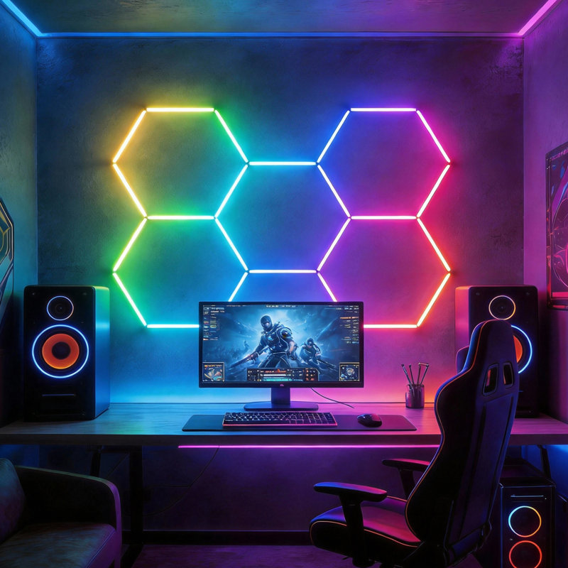 Panneaux modulaires intelligents en nid d'abeille RVB RVB à DEL, synchro musicale, application et télécommande, éclairage de couleur bricolage pour salle de jeux