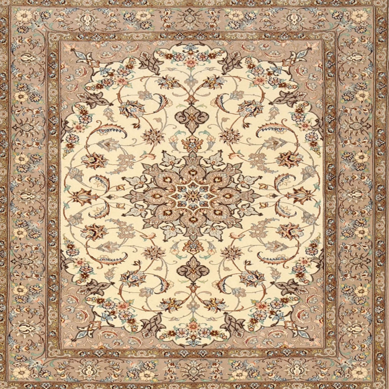 Tapis traditionnel gris / crème / brun, Rond 8 pi