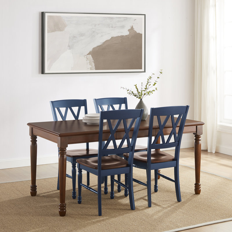 Ensemble de table de salle à manger Dunblane, Bleu, 5 pièces: table, 4 chaises