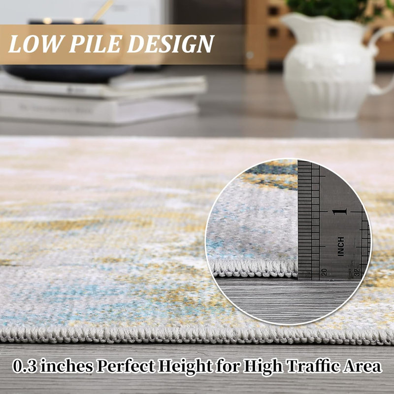 Machine Washable Non-Slip Rubberback Runner Modern Abstract Geometric Print Carpet Traditional Area Rug for HallwayBedroomLiving Room2x6Gold