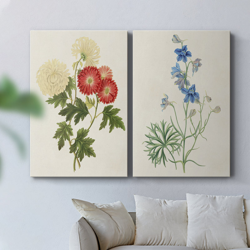 Fleurs des saisons I - Toile tendue avec châssis de qualité supérieure - Prêt à être accroché, H 60 po x l 80 po