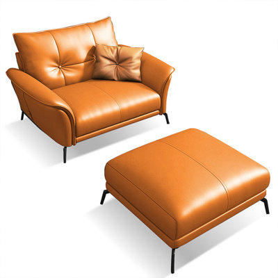 Chaise avec accoudoirs avec coussin orange en cuir véritable avec repose-pieds