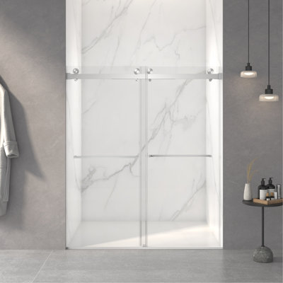 56-60"W X 70"H Frameless Double Sliding Shower Door,5/16" (8Mm) Thick SGCC Tempered Clear Glass,Double Side Easy Clean Coat, With Buffer