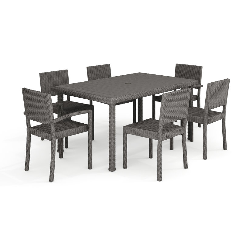 Gray Engineered Wood Top 7-Piece Dining Set with Rattan Wicker Chairs