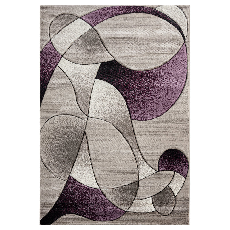 Tapis mauve / gris à motif abstrait Nekizia, Rectangle 3 pi 5 po x 5 pi 5 po